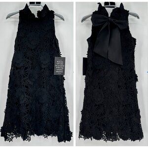 Tuckernuck Black Guipure Lace Blythe Dress XXS Sleeveless Swing Bow Ruffle NWT